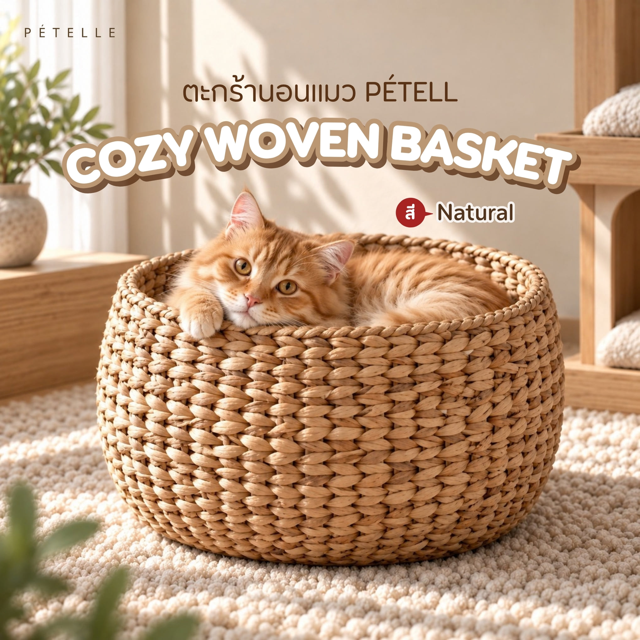 ตะกร้านอนแมว PETELLE COZY WOVEN BASKET สีธรรมชาติ_4